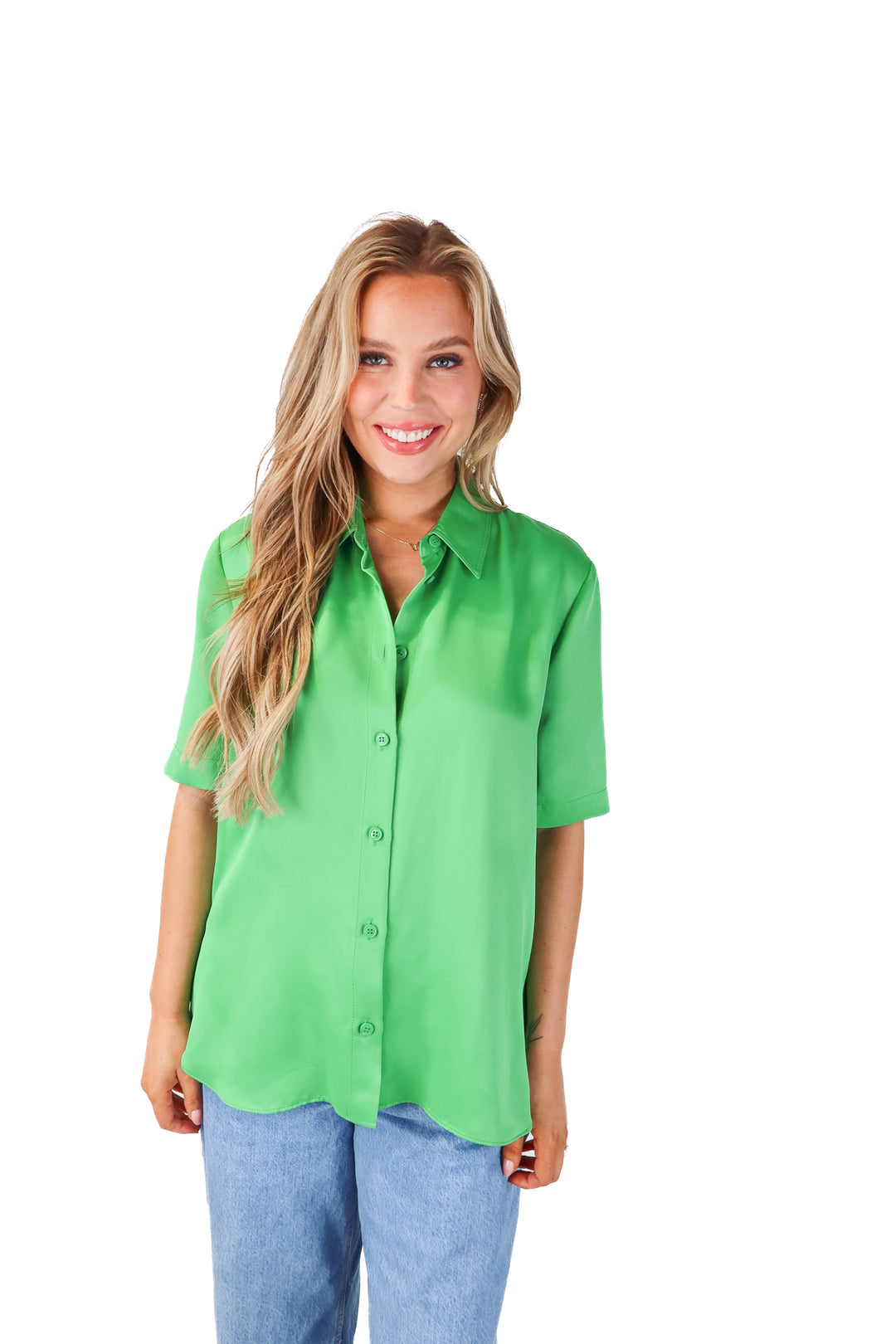 zara green button up tshirt (L)