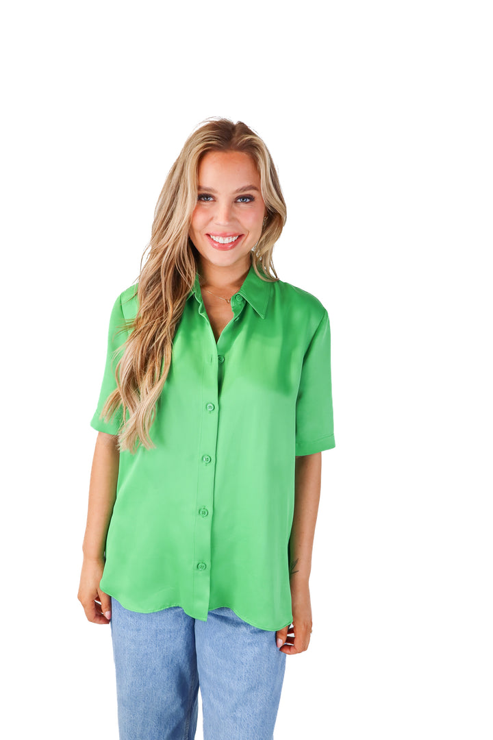 zara green button up tshirt (L)