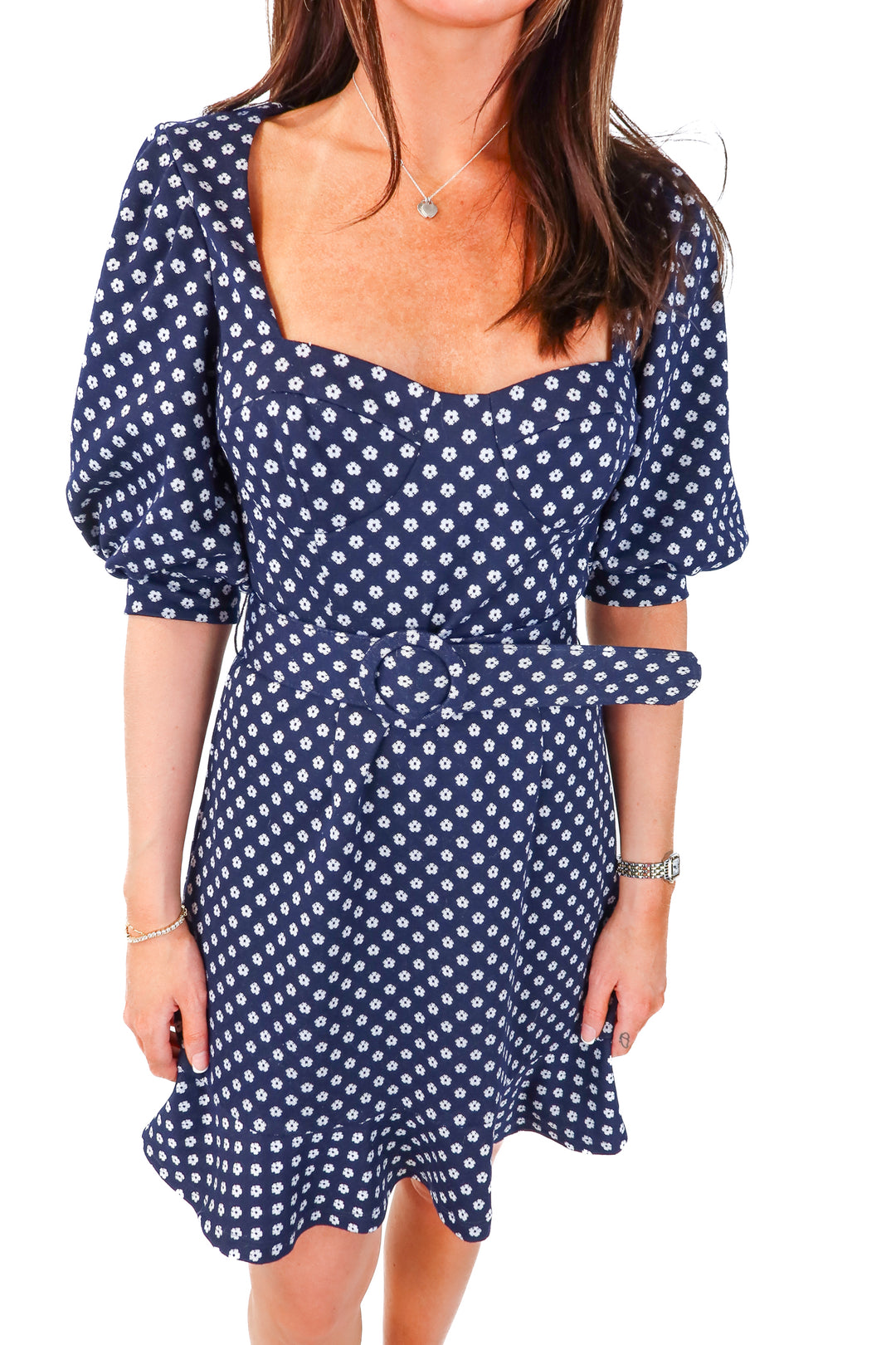 hutch navy/white floral dress (4; retail $275)