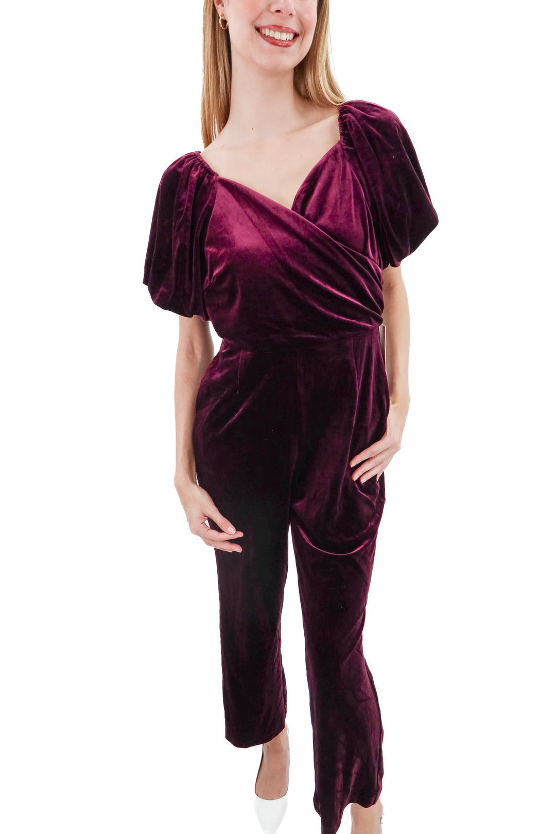 ivy city plum velvet jumpsuit nwt (s; retail $125)