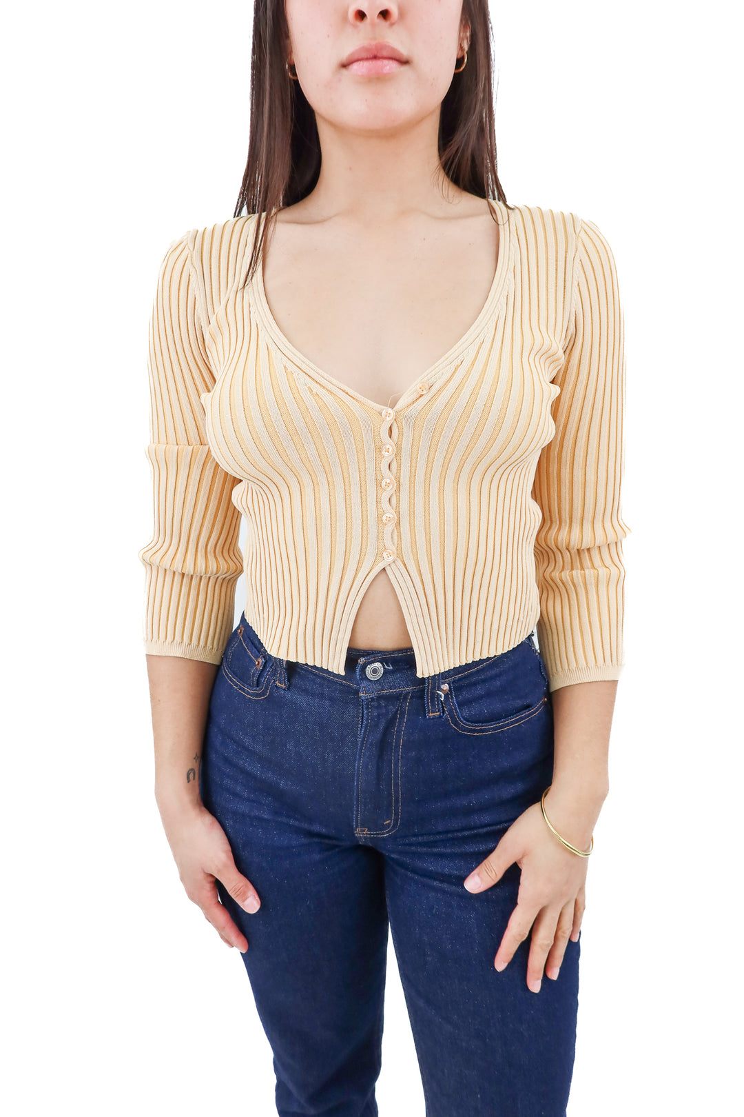 amuse society yellow knit top (xs; retail $34)