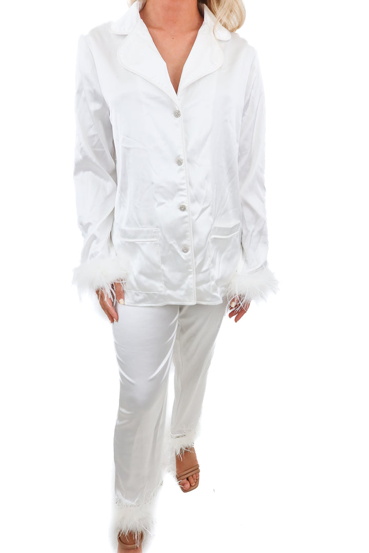 BuddyLove ivory satin pajama pants set NWOT (S)