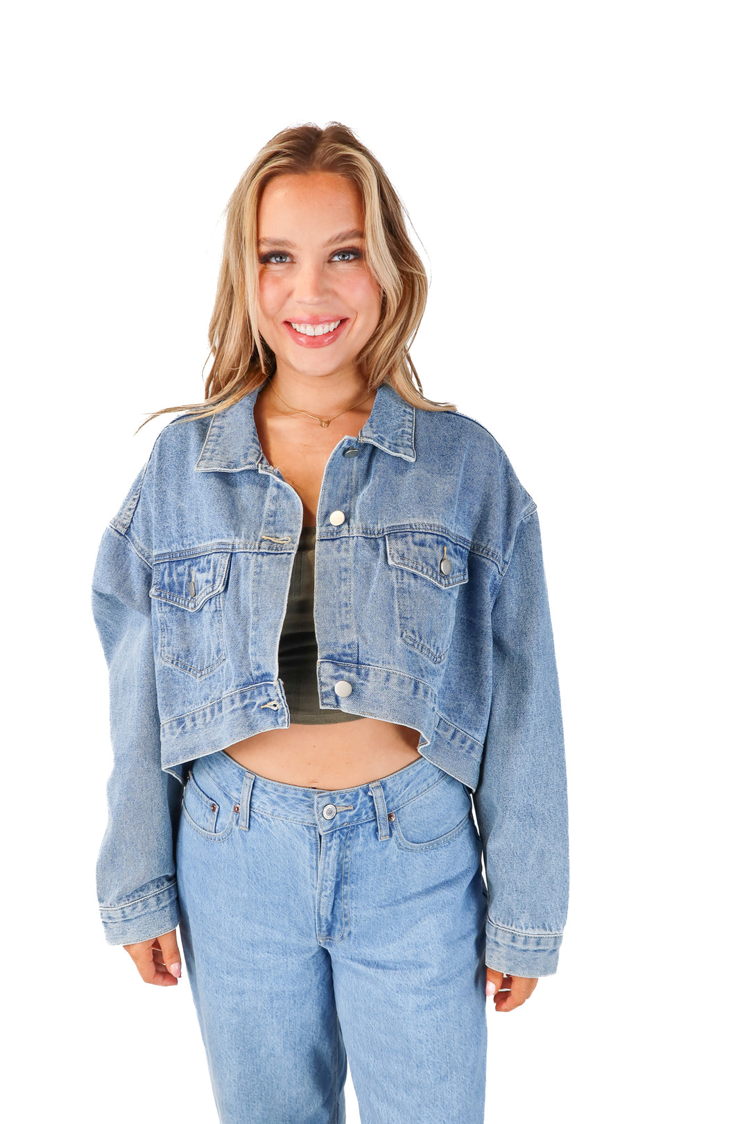 SOLD miss lola cropped denim jacket NWT (L)