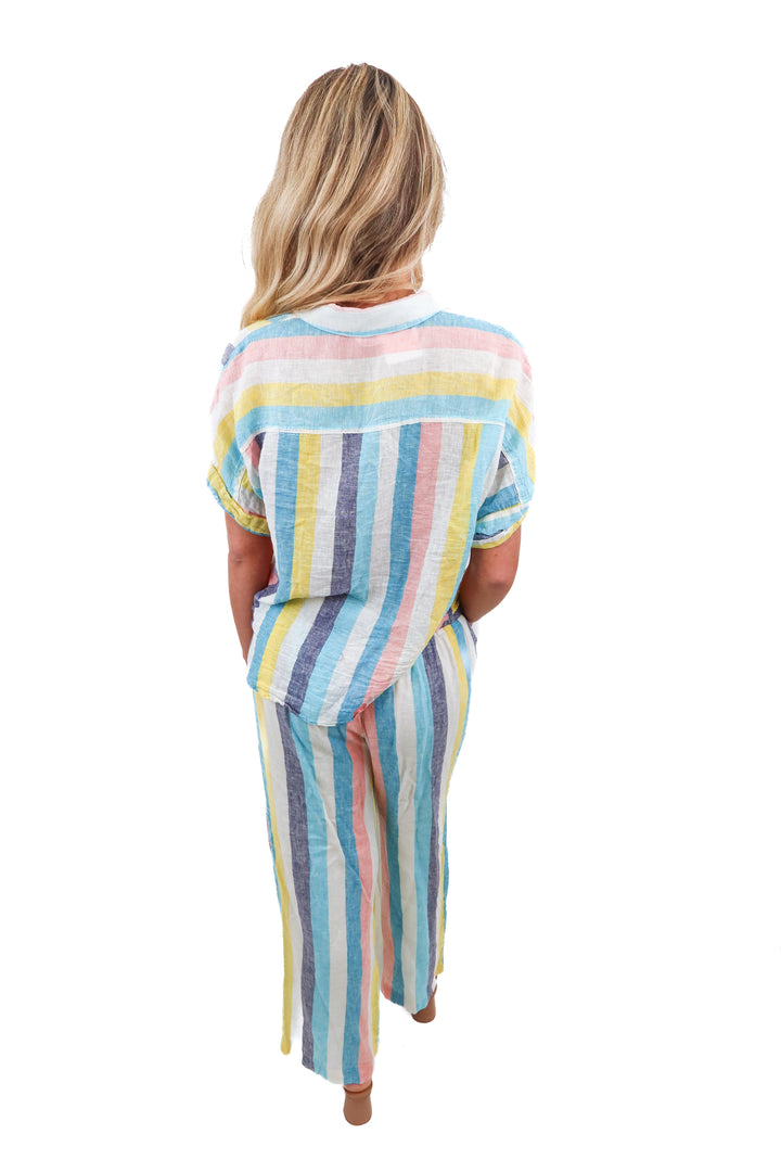 Splendid multi color striped linen set (XS)