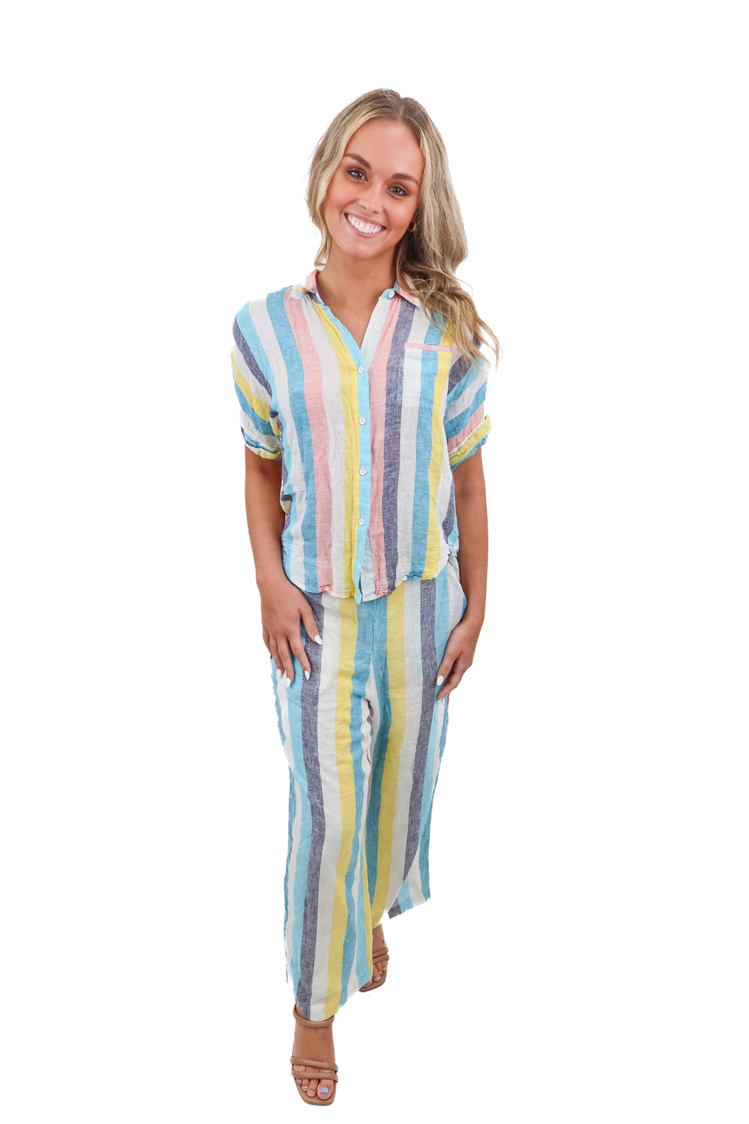 Splendid multi color striped linen set (XS)