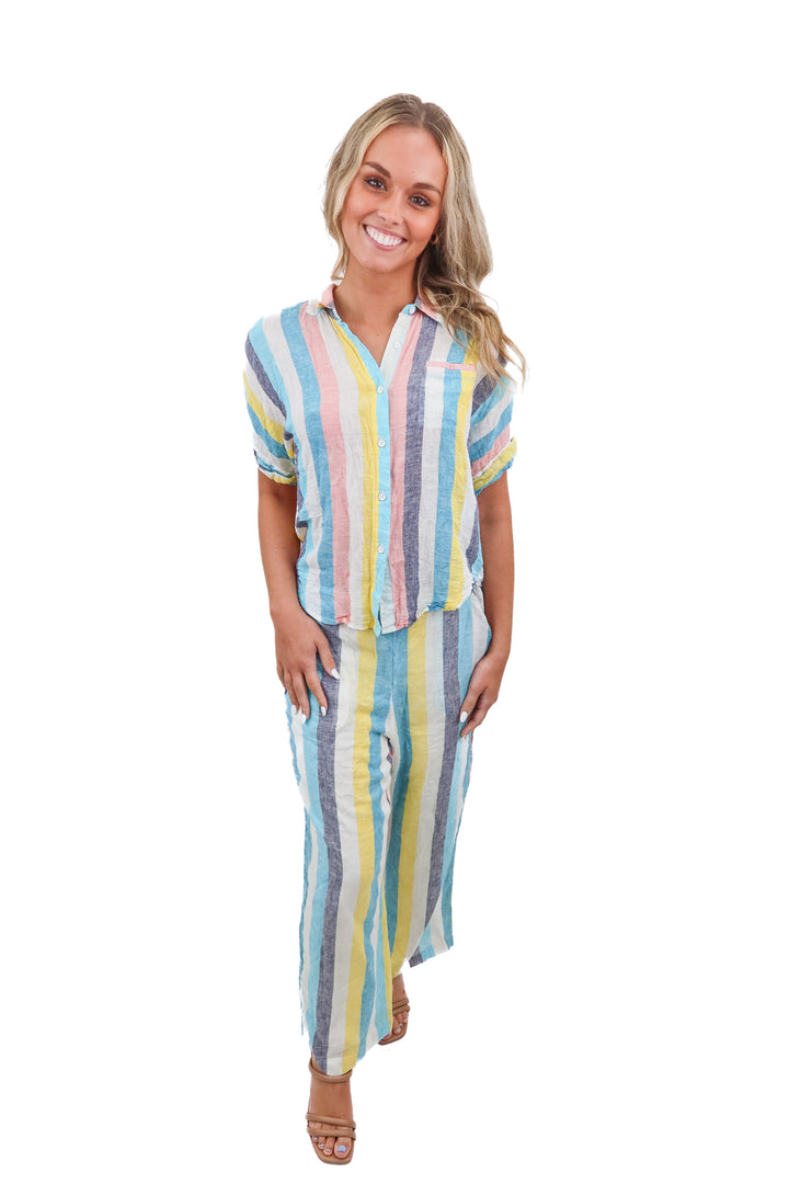 Splendid multi color striped linen set (XS)