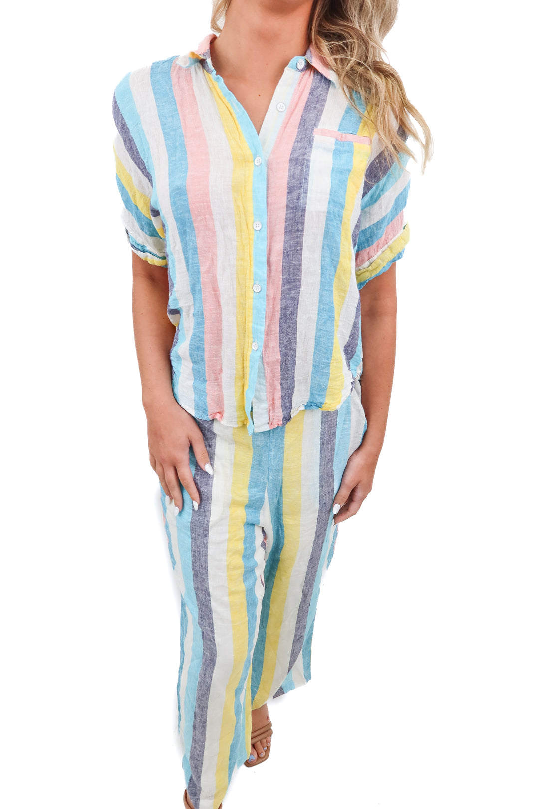Splendid multi color striped linen set (XS)