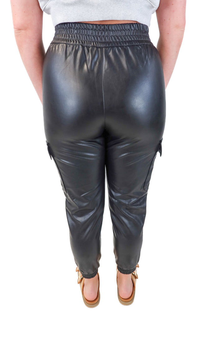 abercrombie & fitch black vegan leather joggers (s)