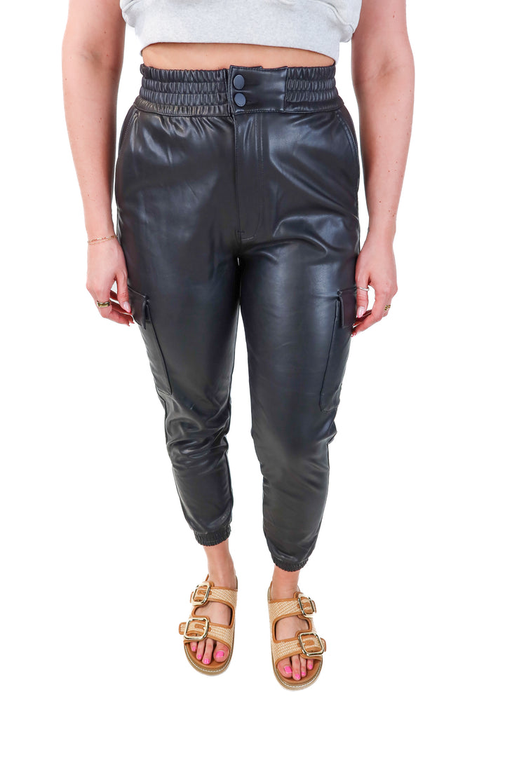 abercrombie & fitch black vegan leather joggers (s)