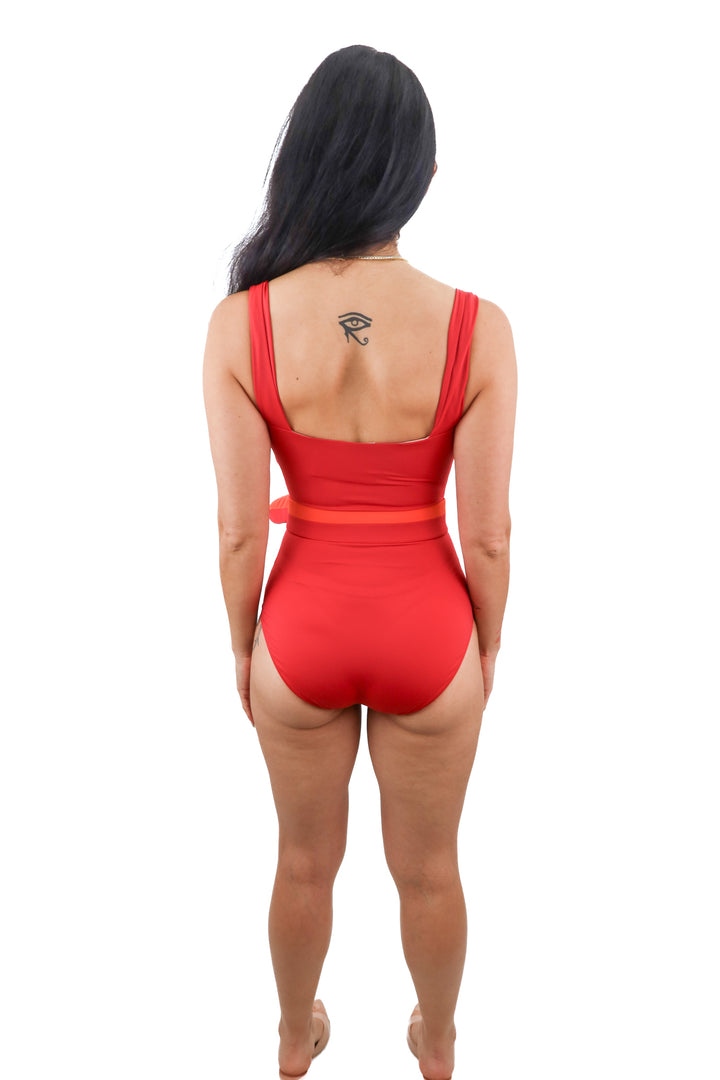 Hermoza red belted swimsuit (6) NWT