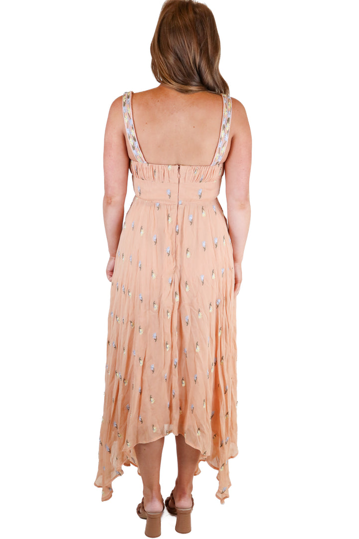 Majorelle Peach and Embroidered Floral Maxi Dress NWT (XS; retail $198)