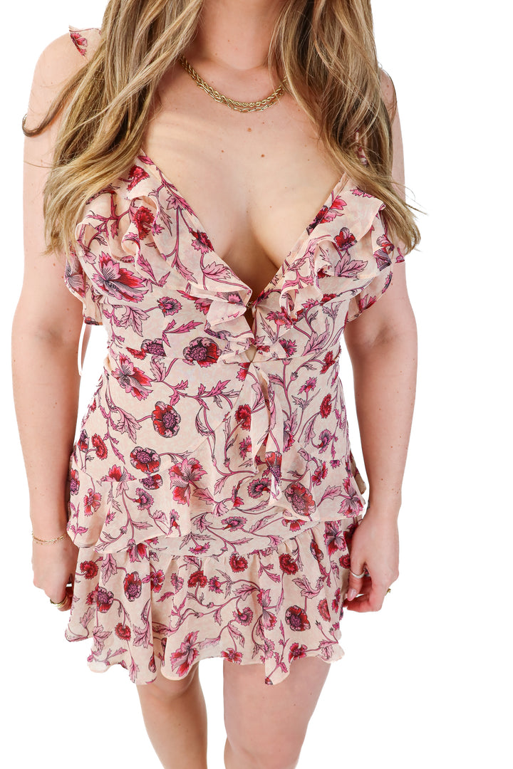 for love and lemons pink floral mini dress (s)