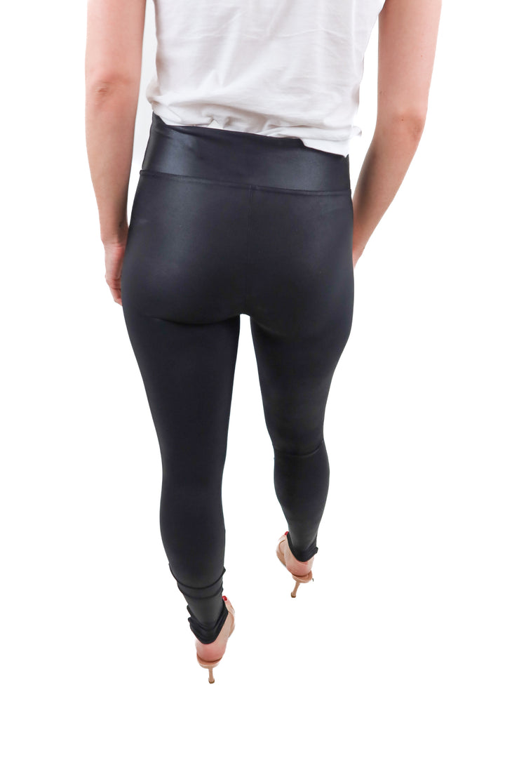 Spanx black shine leggings with white side stripe (S)