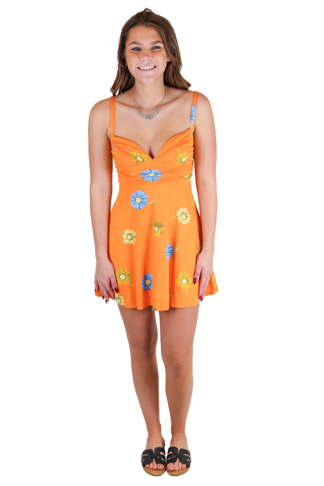 urban outfitters orange floral dress (s; retail $59)