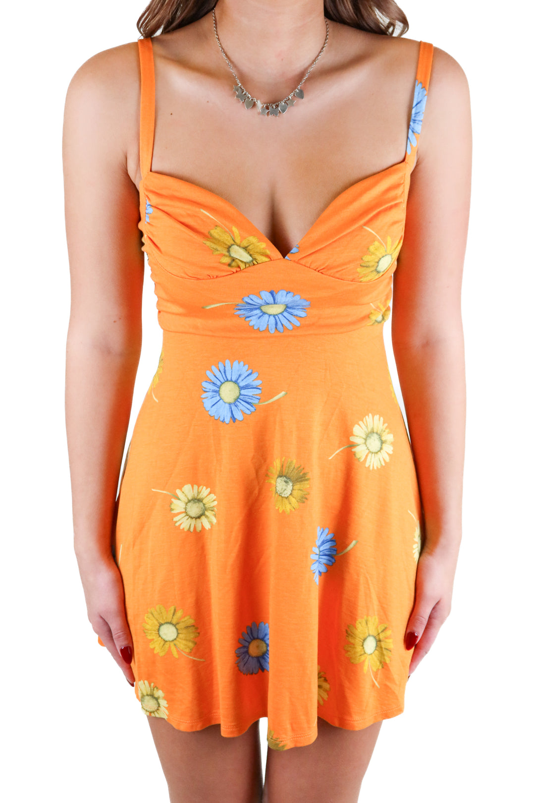 urban outfitters orange floral dress (s; retail $59)