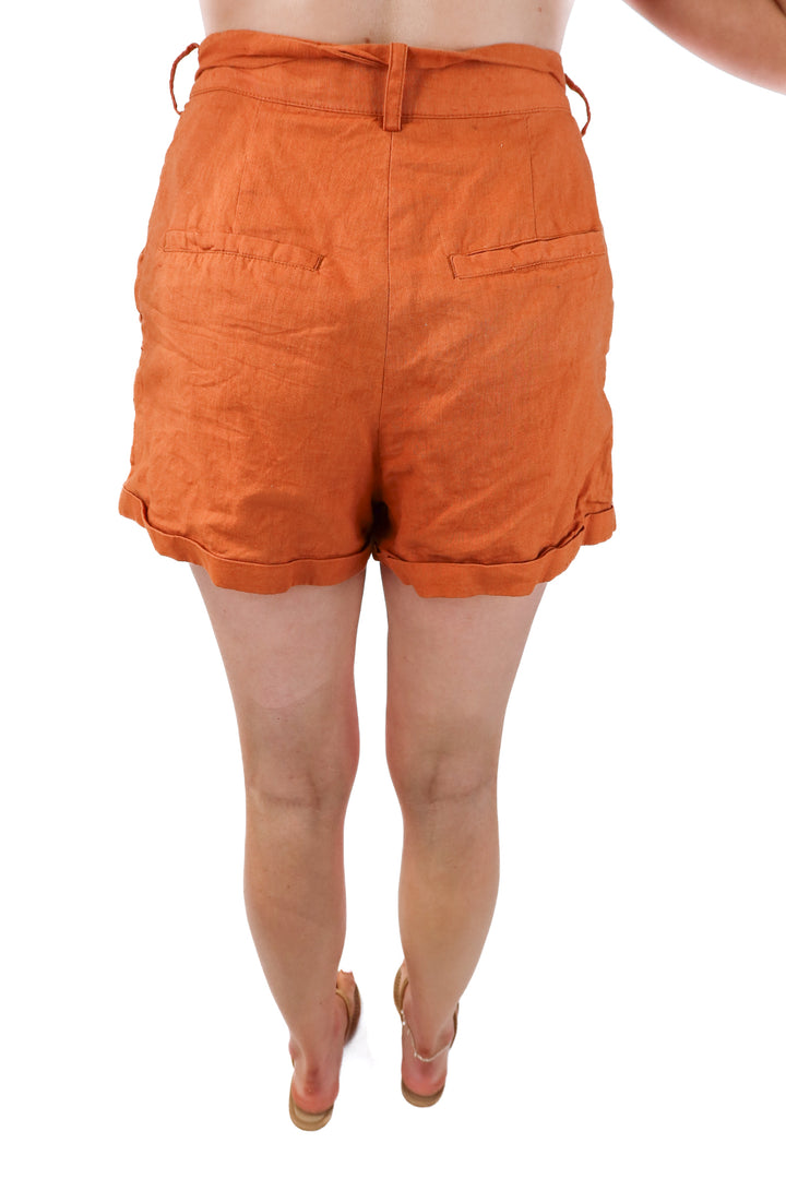 lovers and friends burnt orange linen shorts (s; retail $144)
