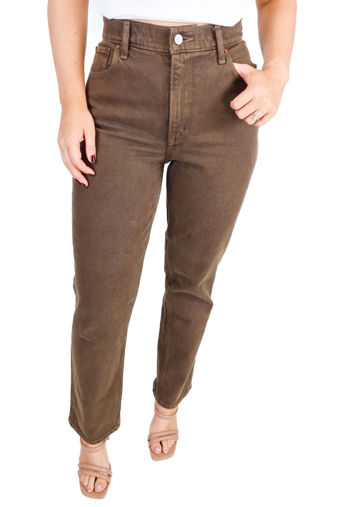 Abercrombie Brown 90s Straight High Rise Jeans (26/2S; retail $90)