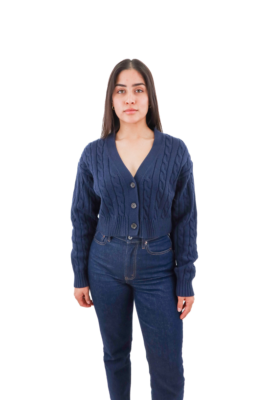 sunday best navy cable knit crop cardigan (s; retail $128)