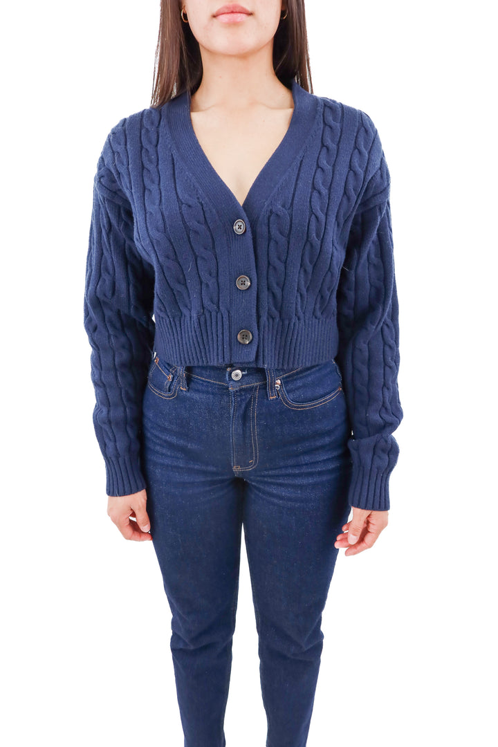 sunday best navy cable knit crop cardigan (s; retail $128)