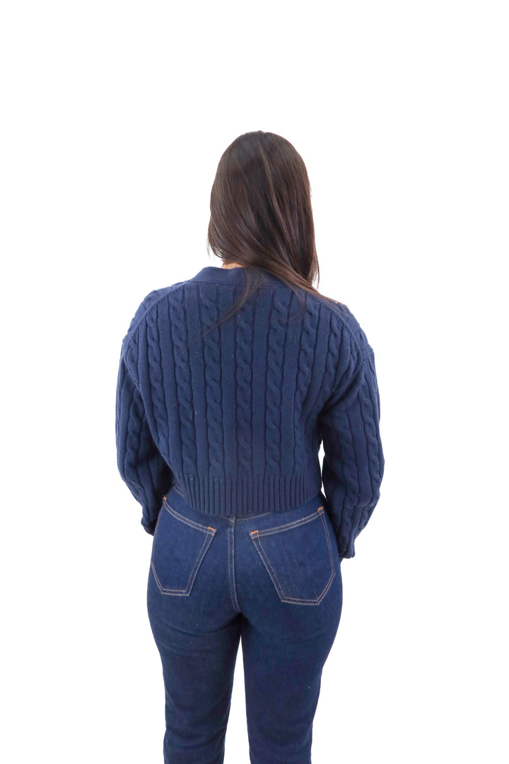 sunday best navy cable knit crop cardigan (s; retail $128)