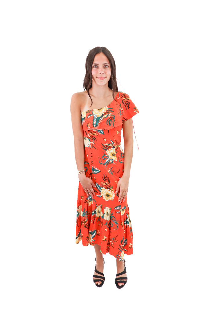 urban outfitters orange one shoulder maxi (s; retail $99)