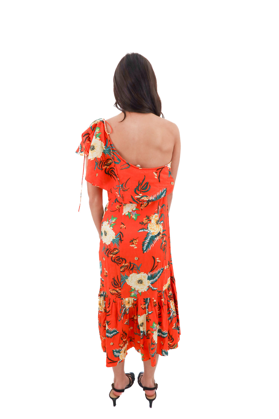 urban outfitters orange one shoulder maxi (s; retail $99)