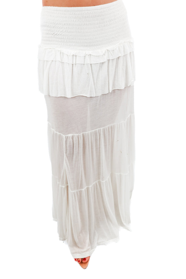 free people white tiered maxi skirt NWT (xs; retail $168)