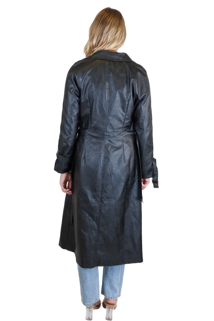 Princess Polly black vegan leather trench coat (S)