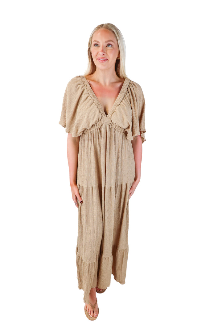 lurrow brown deep v maxi dress (m)