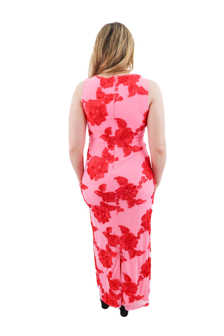 vici pink maxi dress dress with florals (l)