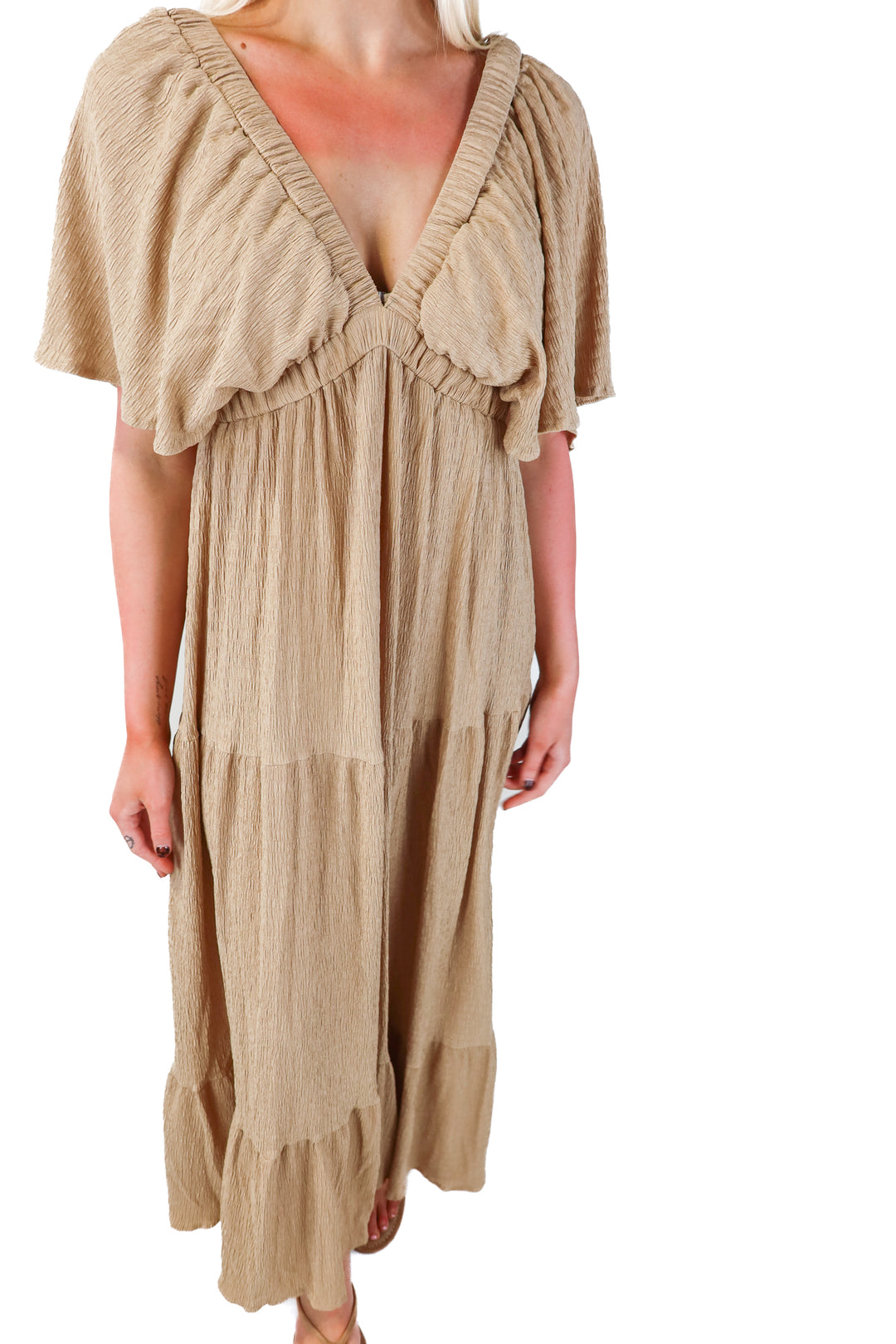 lurrow brown deep v maxi dress (m)
