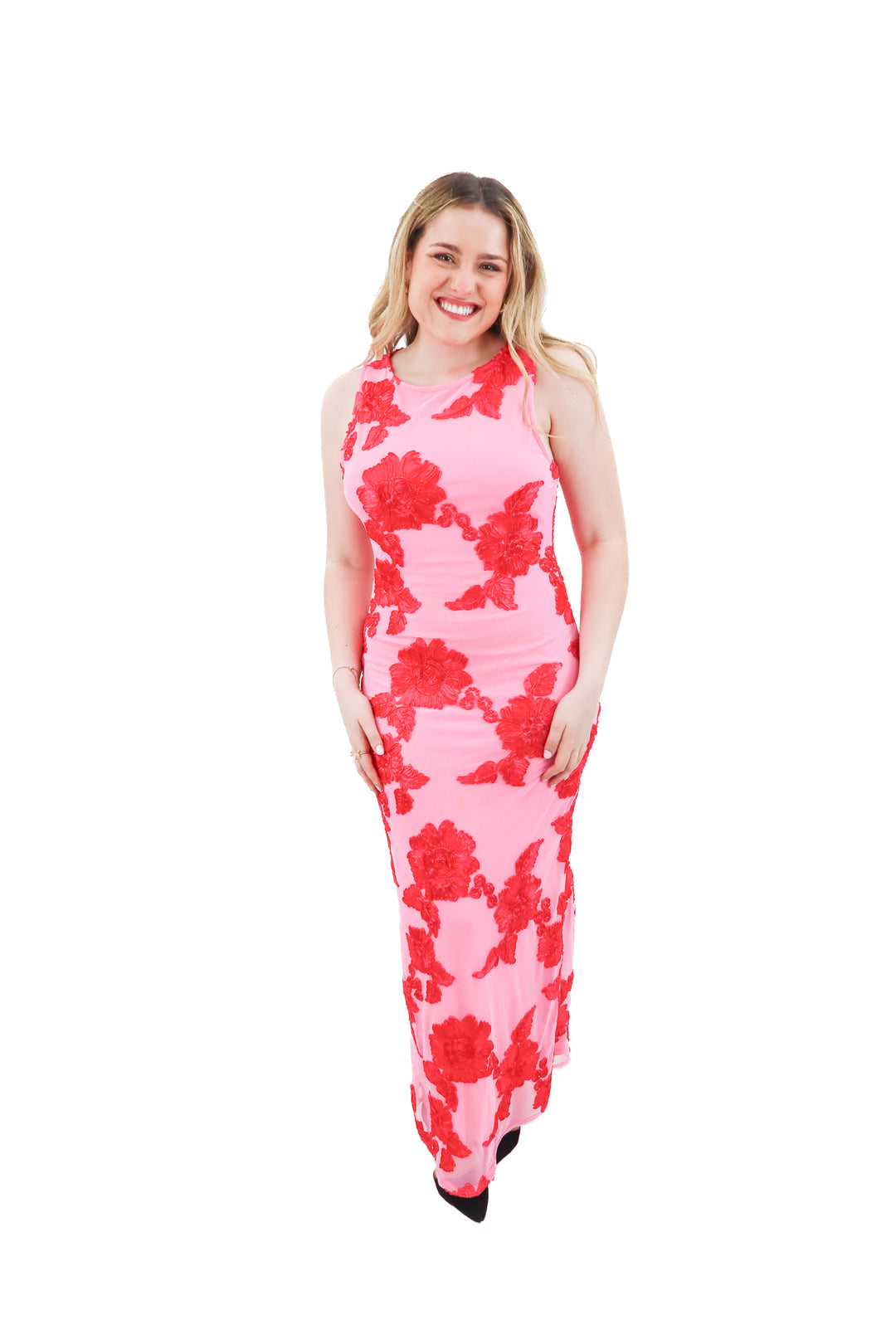 vici pink maxi dress dress with florals (l)