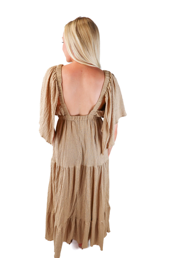lurrow brown deep v maxi dress (m)