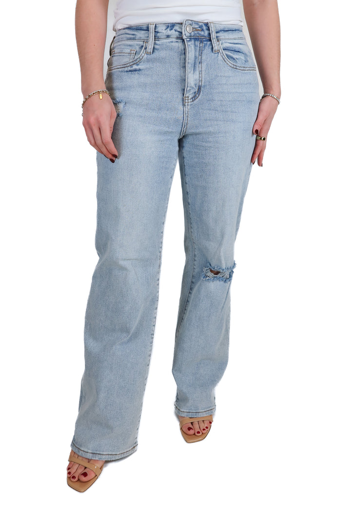 Vervet Light Wash Distressed Wide Leg Jeans (27)