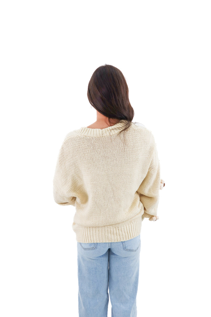 cream knit cardigan with flowers (s)