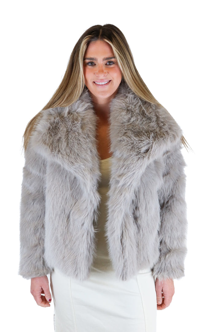 Grey Faux Fur Jacket (M)