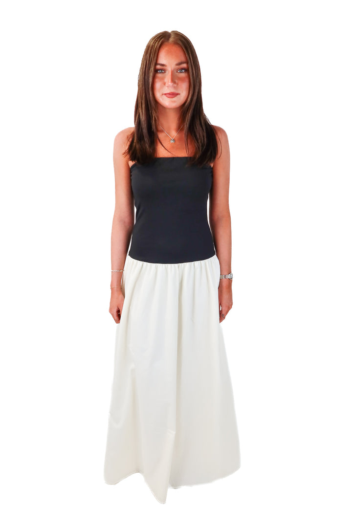 SOLD all the ways black/white strapless dress (m; retail $98)
