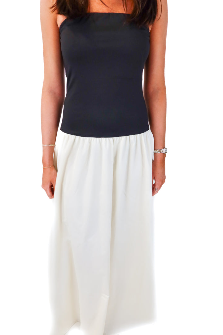 SOLD all the ways black/white strapless dress (m; retail $98)