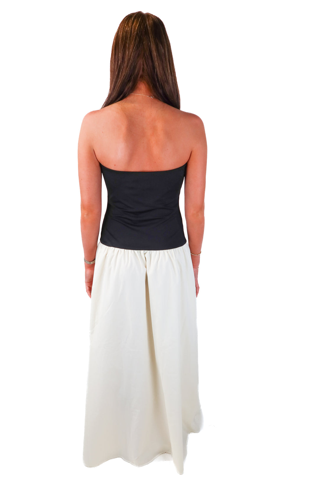 SOLD all the ways black/white strapless dress (m; retail $98)