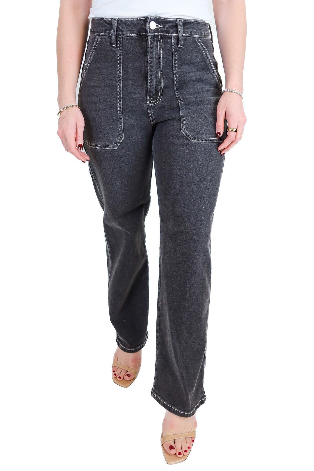 Just Black Denim Black Patch Pocket Wide Leg Jeans (27)