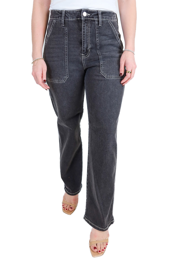 Just Black Denim Black Patch Pocket Wide Leg Jeans (27)