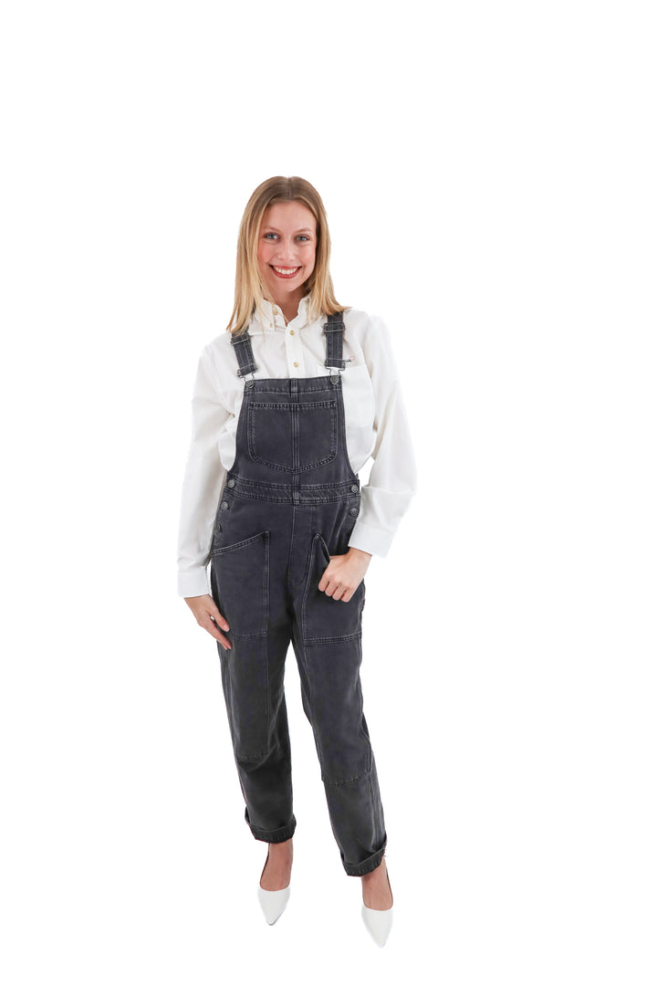 madewell black denim overalls (s; retail $158)