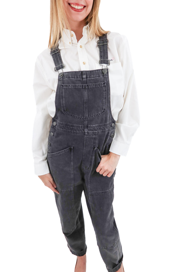 madewell black denim overalls (s; retail $158)