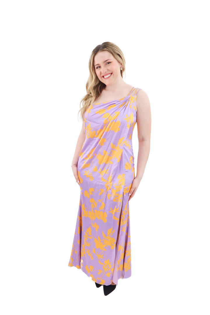 mac duggal purple and yellow floral maxi dress (m; retail $398)