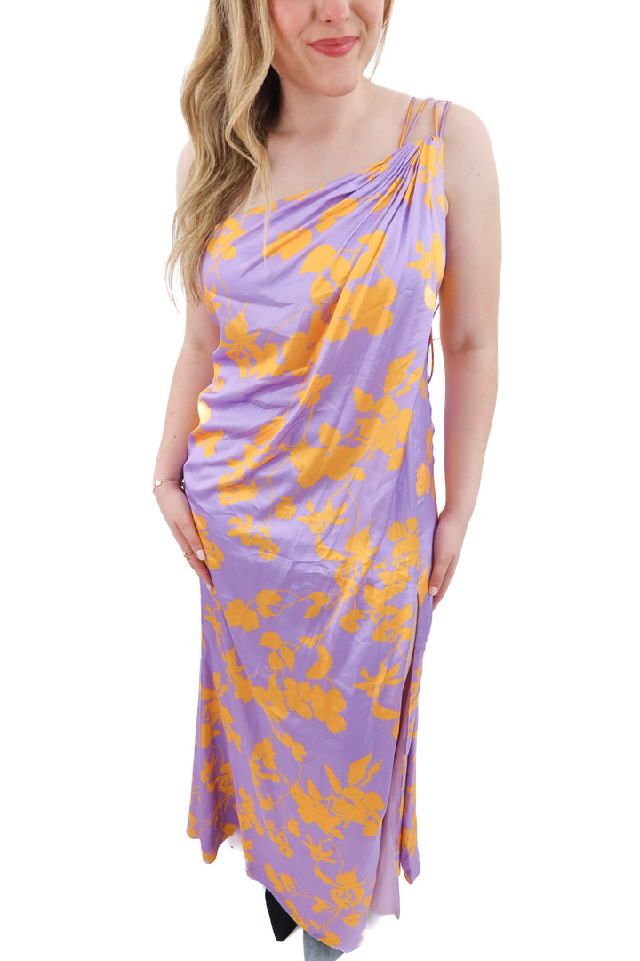 mac duggal purple and yellow floral maxi dress (m; retail $398)