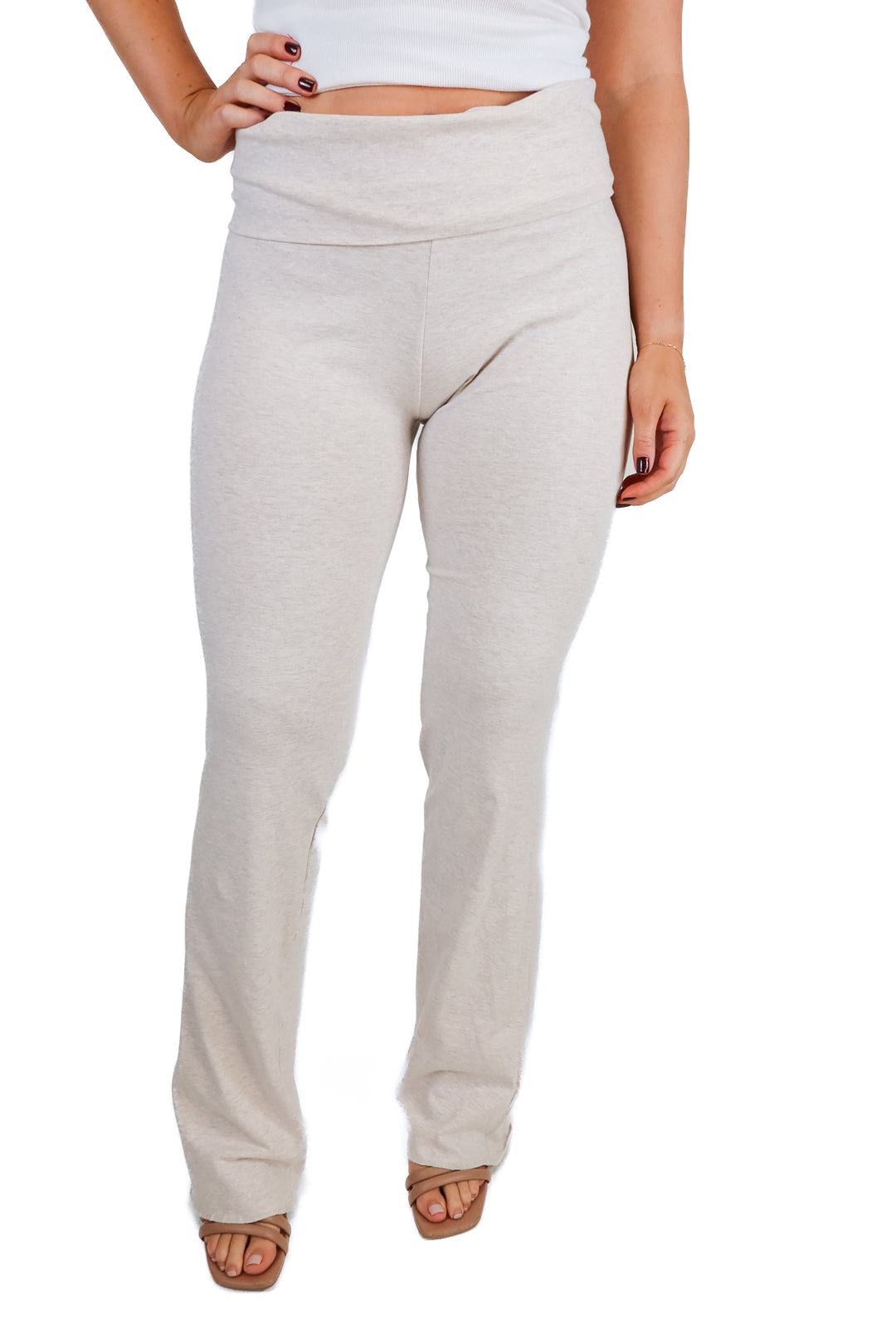 Pumiey Beige Oatmeal Folder Waist Wide Leg Lounge Pants (M)
