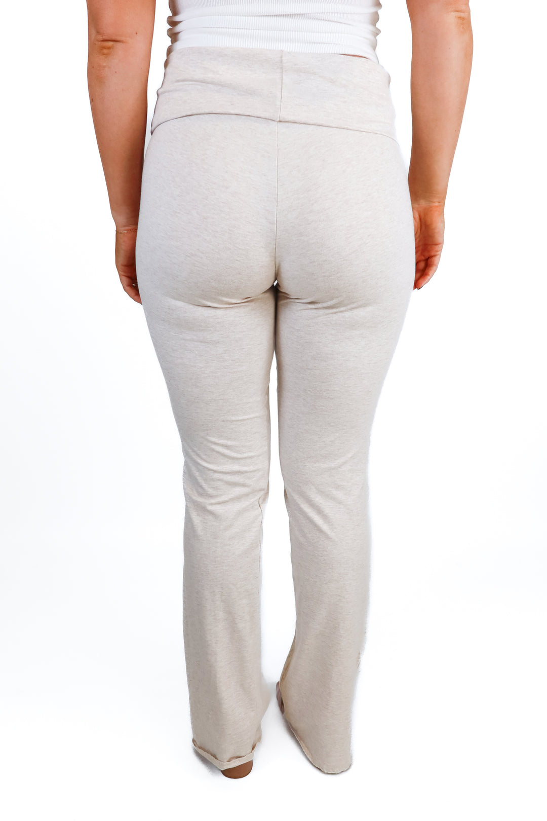 Pumiey Beige Oatmeal Folder Waist Wide Leg Lounge Pants (M)