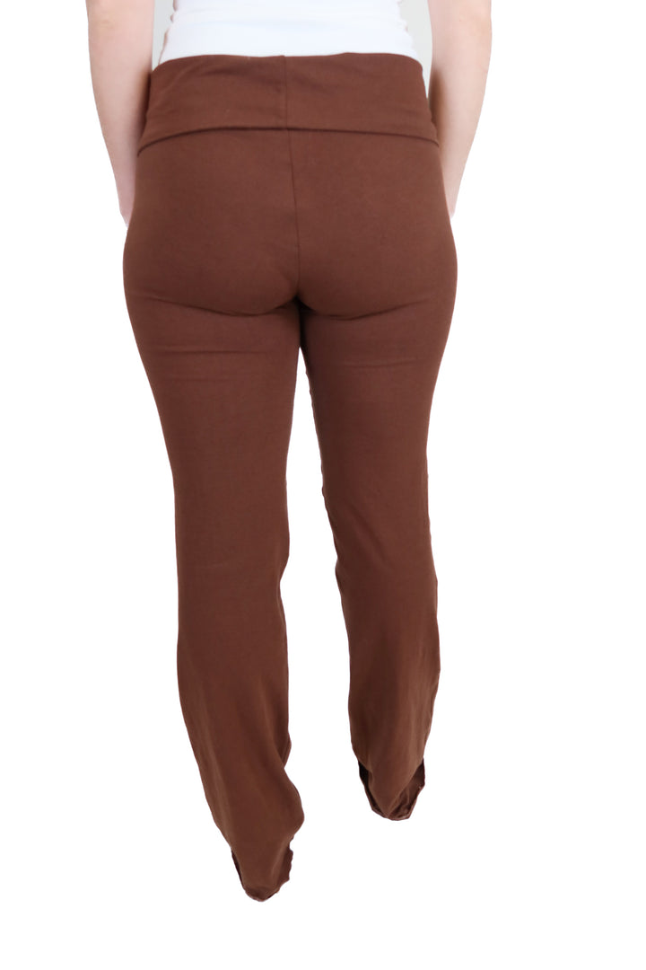 Pumiey Brown Foldover Waist Flare Lounge Pants (M)