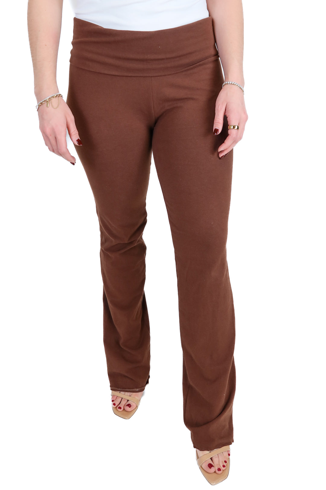 Pumiey Brown Foldover Waist Flare Lounge Pants (M)