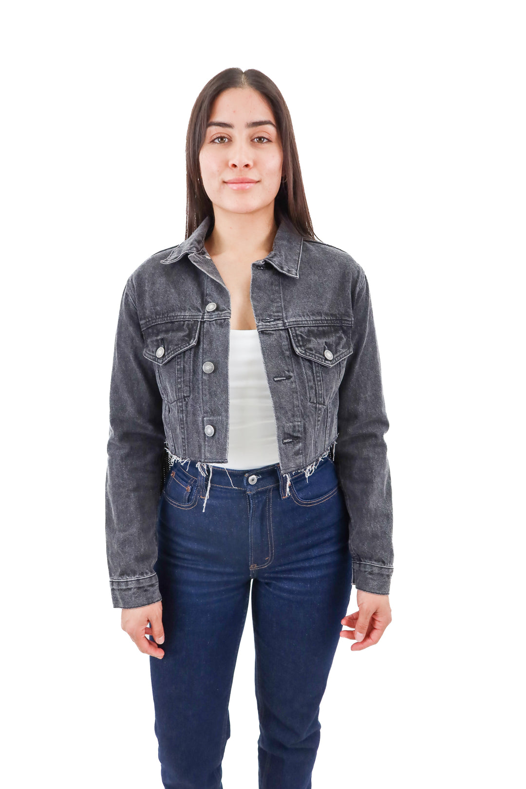 daniel diamond black denim and crystal fringe cropped jacket (0; retail $275)